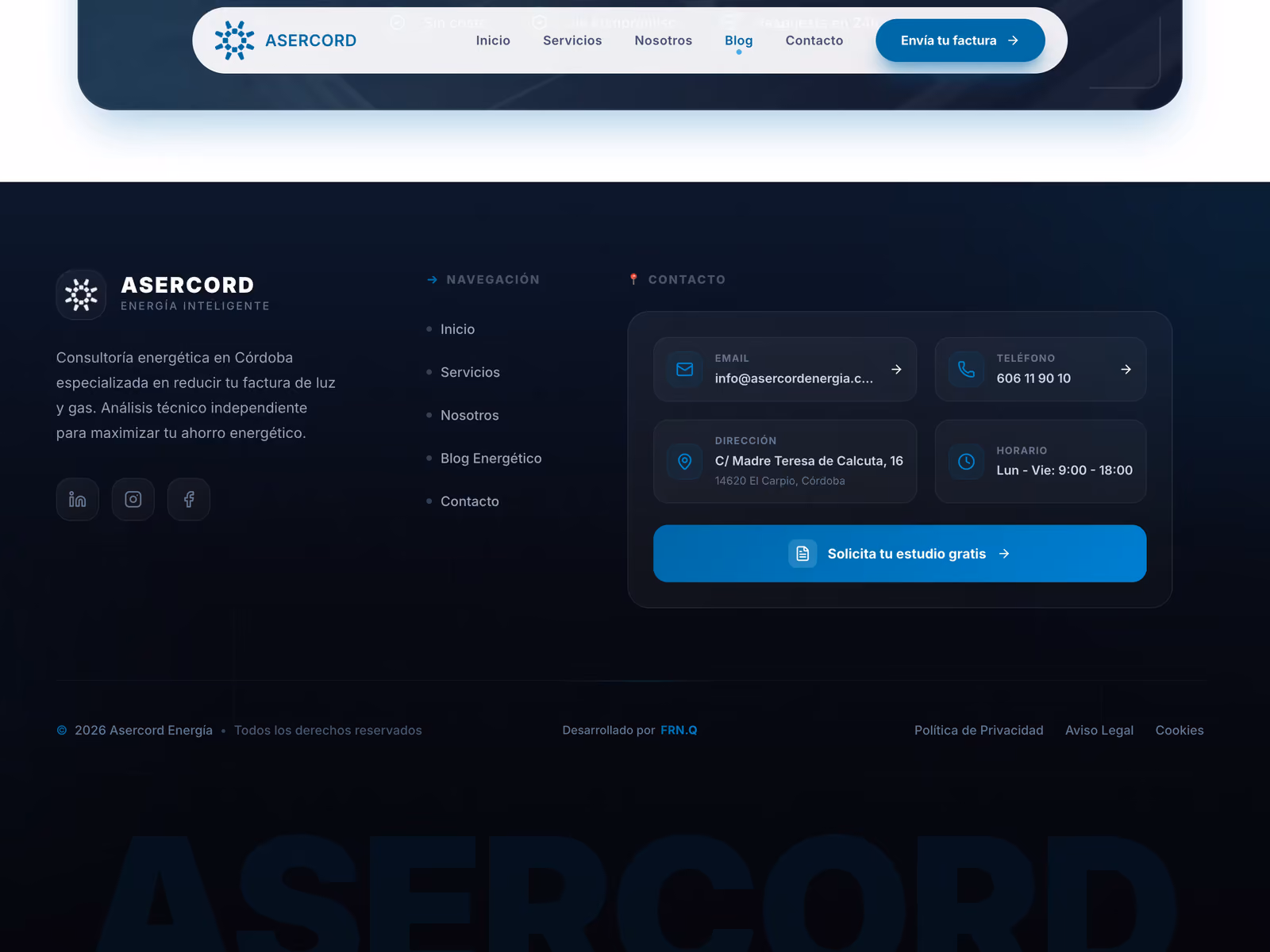 Asercord Energía — CTA for free bill analysis