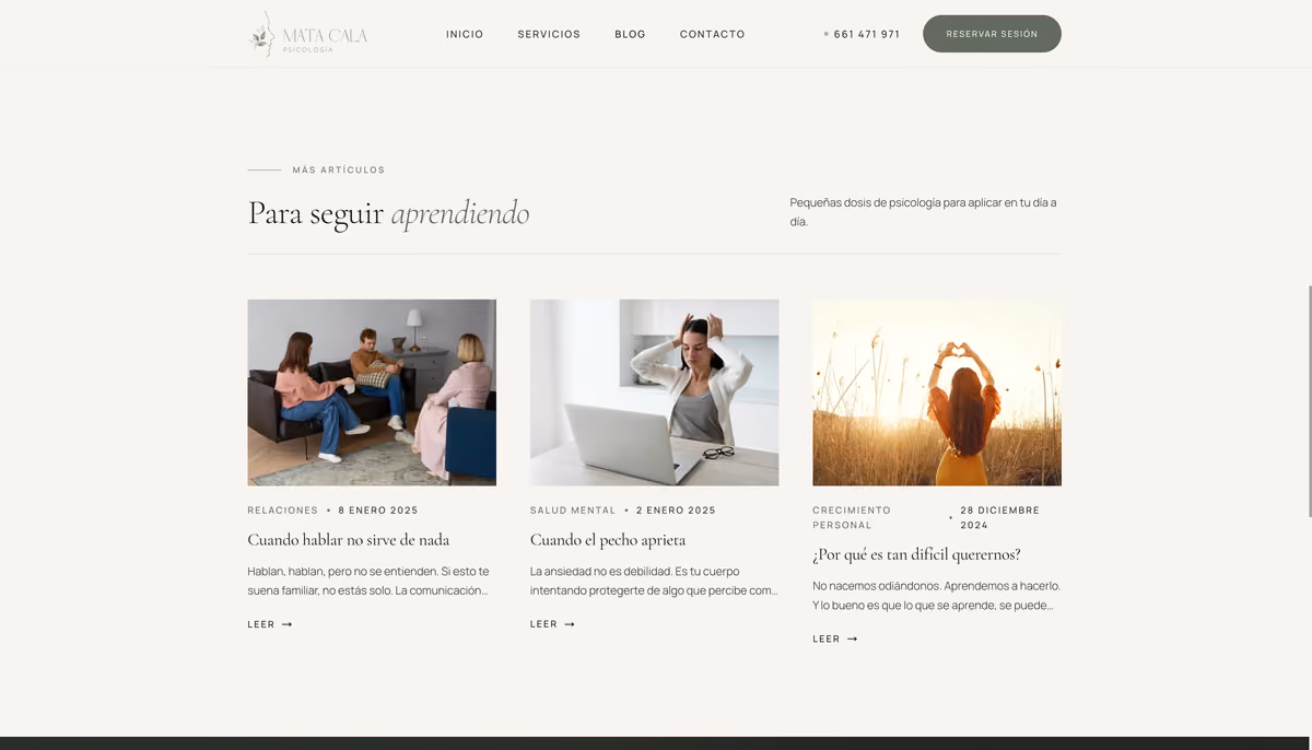 Mata Psicología — About and professional credentials section