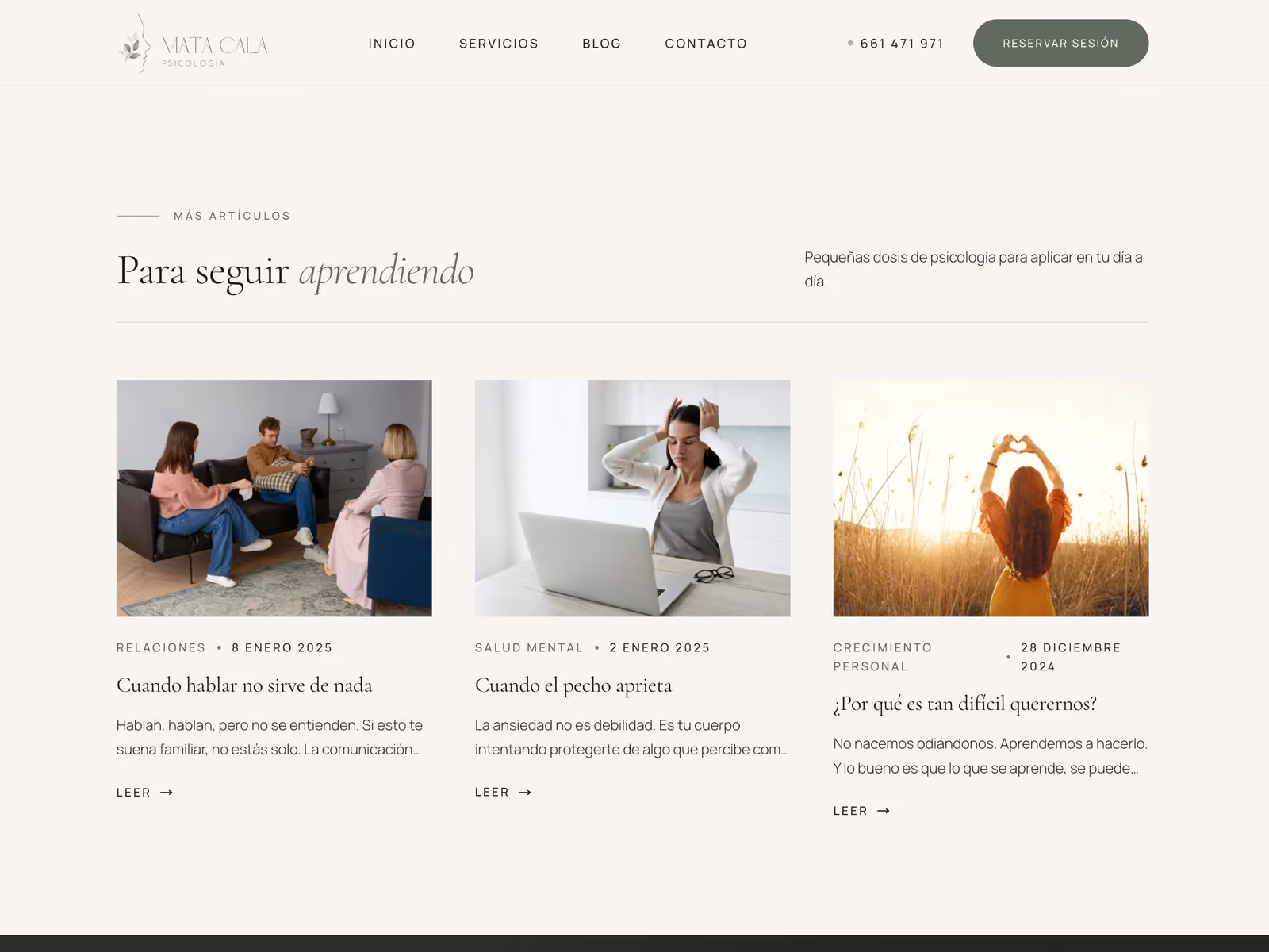 Mata Psicología — About and professional credentials section