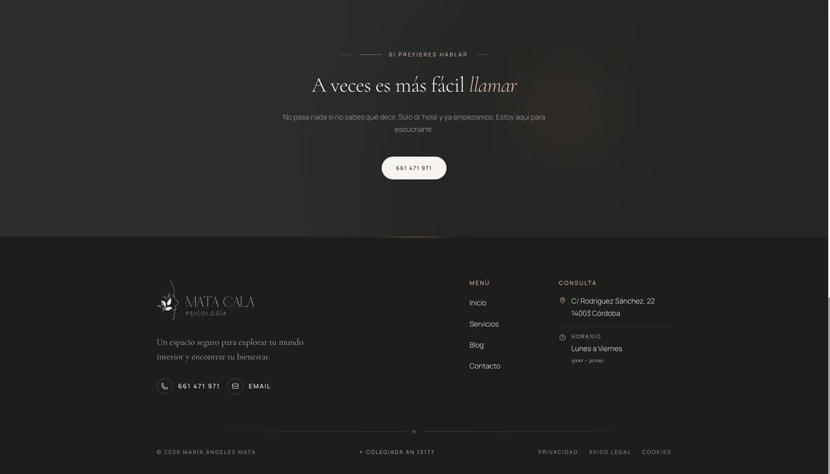 Mata Psicología — Booking CTA and contact flow