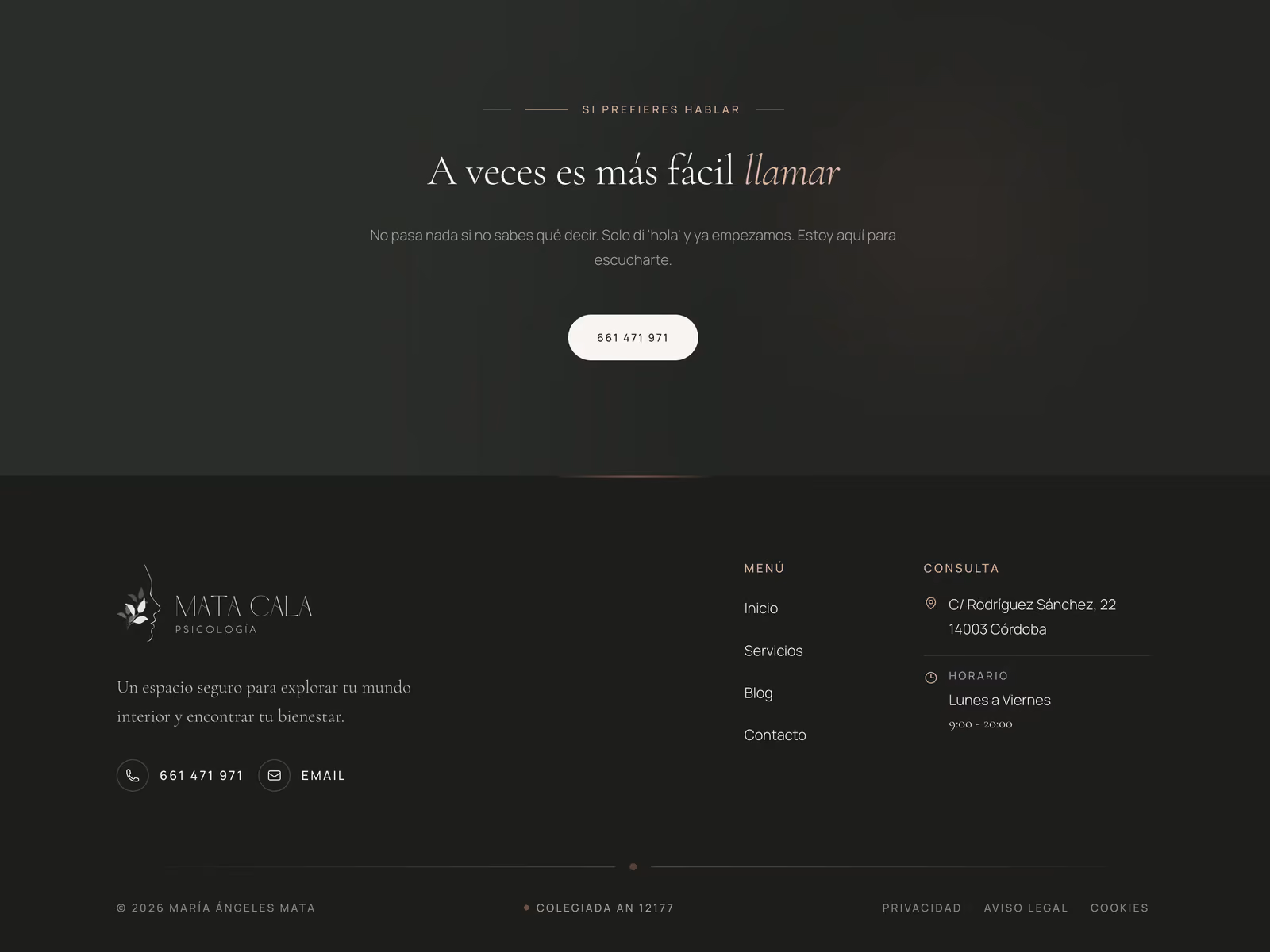 Mata Psicología — Booking CTA and contact flow