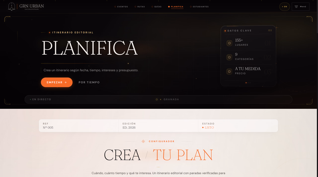 Planifica itinerary builder introduction with key figures and a call to create a plan