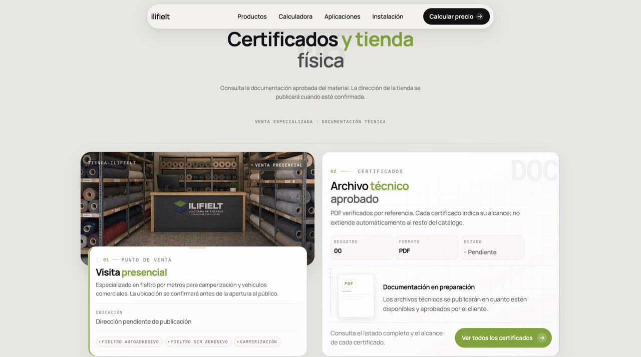 Section covering approved technical documentation and a forthcoming physical point of sale