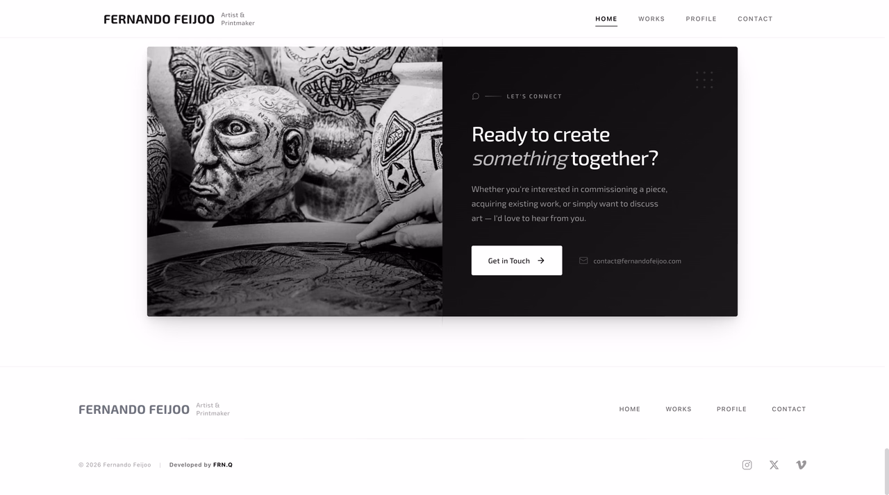 Commission enquiry panel combining an artwork with a contact call to action
